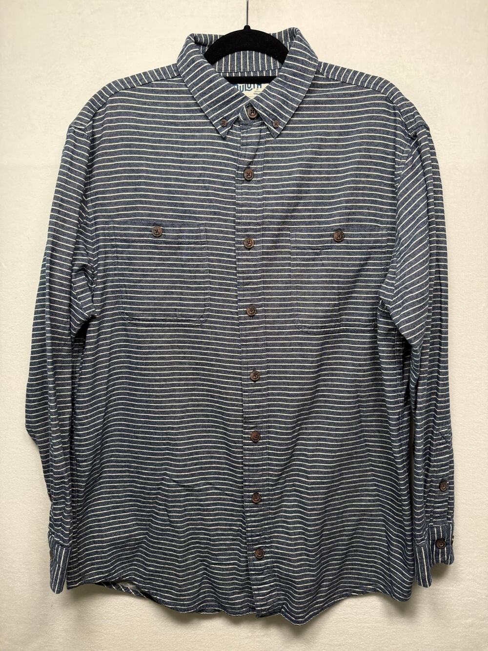 Duluth Trading Company Cotton Striped Button Down, Large Tall, Long Sleeve